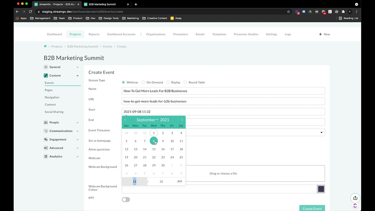 1 Creating an event and launch the console